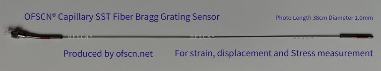 Physical diagram of OFSCN® Capillary Seamless Steel Tube Single-ended Fiber Bragg Grating Strain Sensor (1.0mm diameter FBG strain gauge)