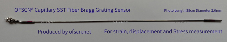 Physical diagram of OFSCN® Capillary Seamless Steel Tube Single-ended Fiber Bragg Grating Strain Sensor (2.0mm diameter FBG strain gauge)